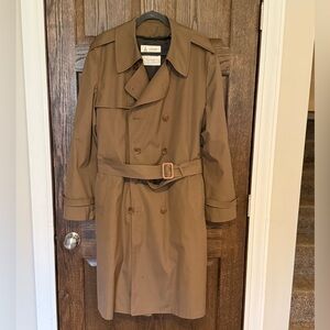 Vintage London Fog Greenwood Trench Coat 44 Long MenL WomenXL Brown Belted Lined